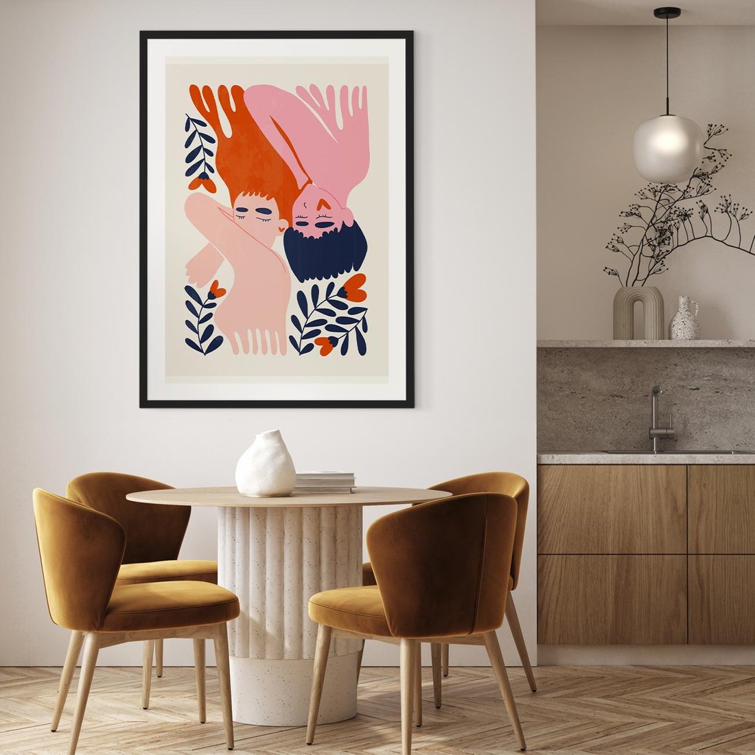 Plakat w ramie 50x70 - Miłość w Dwóch Sercach - miłość, para zakochanych - rama czarna