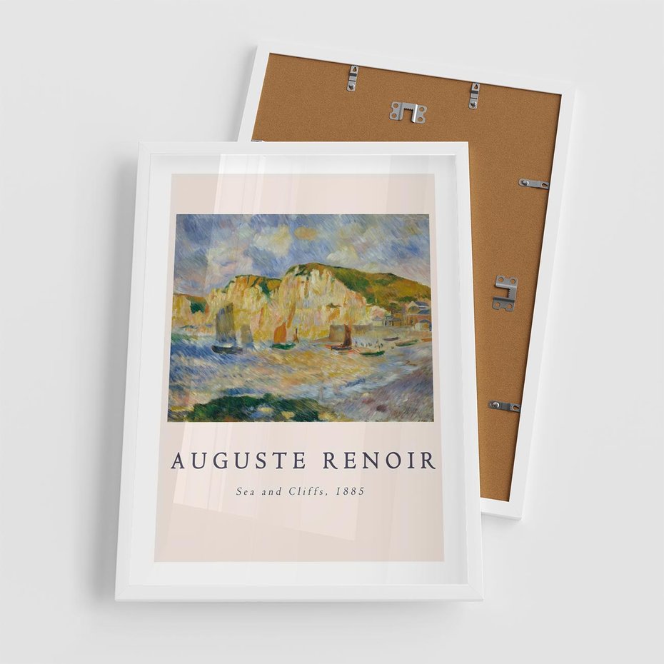 Plakat w ramie 50x70 - Plakat z Reprodukcją A. Renoira - Auguste Renoir, Morze i klify - rama biała