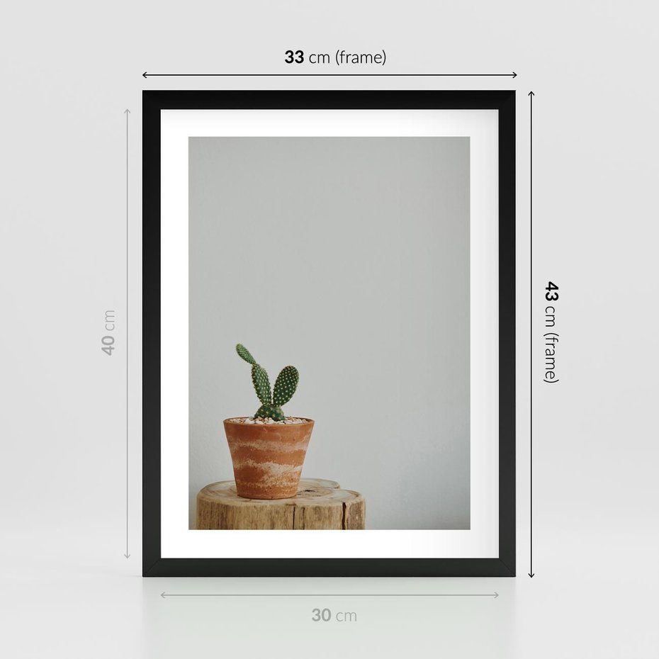 Plakat w ramie 30x40 - Kaktus w Doniczce - minimalizm, kaktur w doniczce - rama czarna