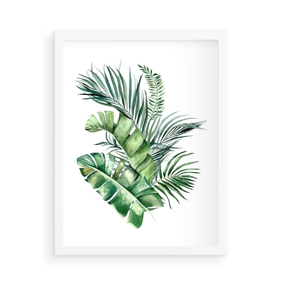 Plakat w ramie 50x70 - Piękno Złotej Rośliny - złote, liście - rama biała