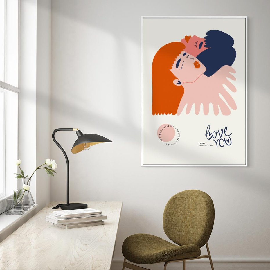 Obraz w ramie 80x120 - Rondo melancholii - para zakochanych, graficzny obraz - rama biała