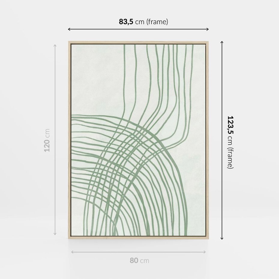 Obraz w ramie 80x120 - Migotliwa Spokojna Zieleń - zielony plakat, abstrakcyjne splątane linie - rama drewno