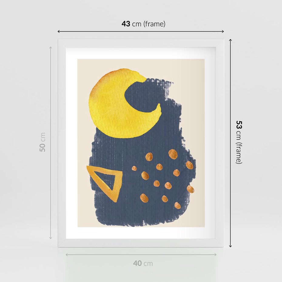 Plakat w ramie 40x50 - Migocące Nocne Barwy - abstrakcyjna akwarelowa plama, granatowa - rama biała