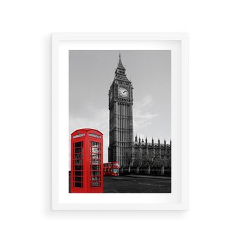 Plakat w ramie 40x50 - Budka telefoniczna przed Big Benem - budka, Londyn - rama biała