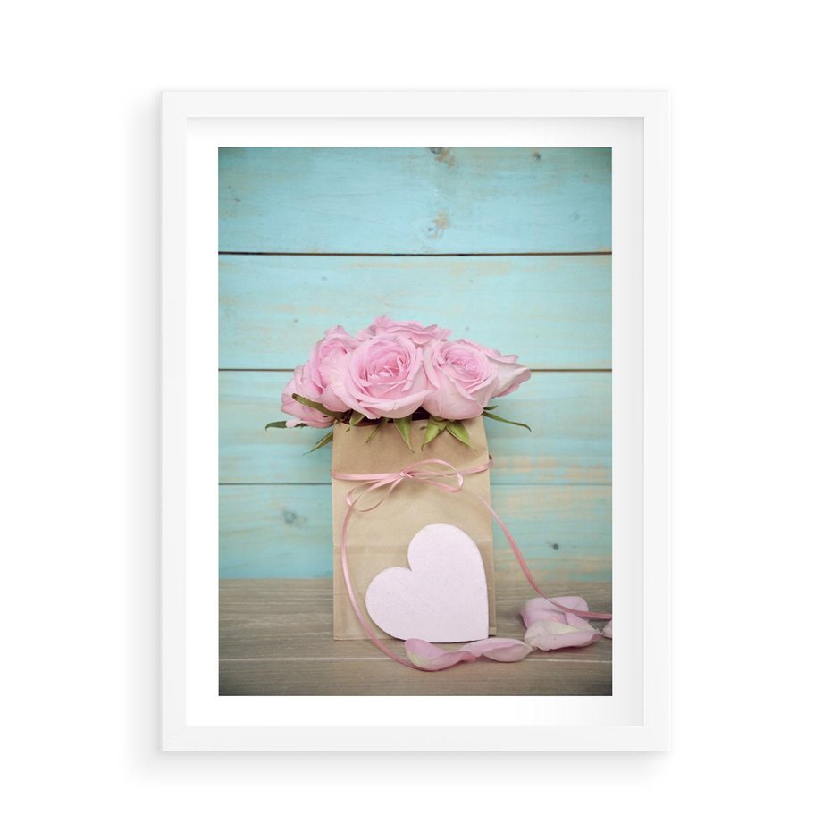 Plakat w ramie 50x70 - Uczucie W Pełnym Rozkwicie - kwiaty, romantyczne - rama biała