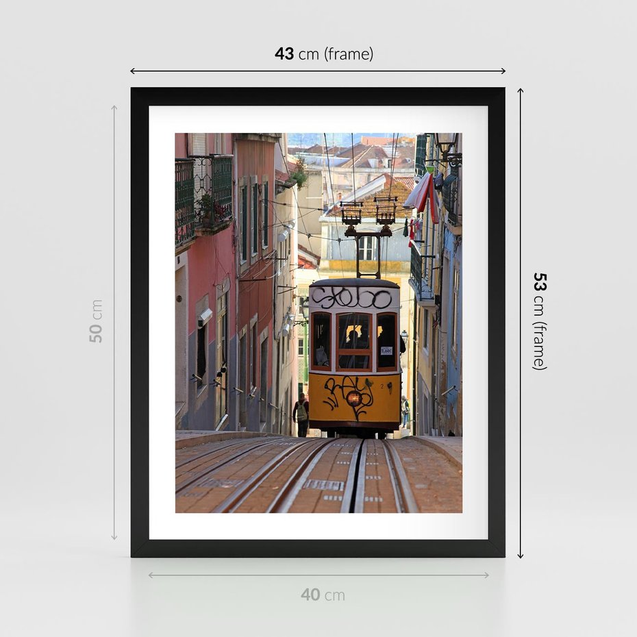 Plakat w ramie 40x50 - Lizbońskie tramwaje - podróż w czasie - Lizbona, tramwaj - rama czarna