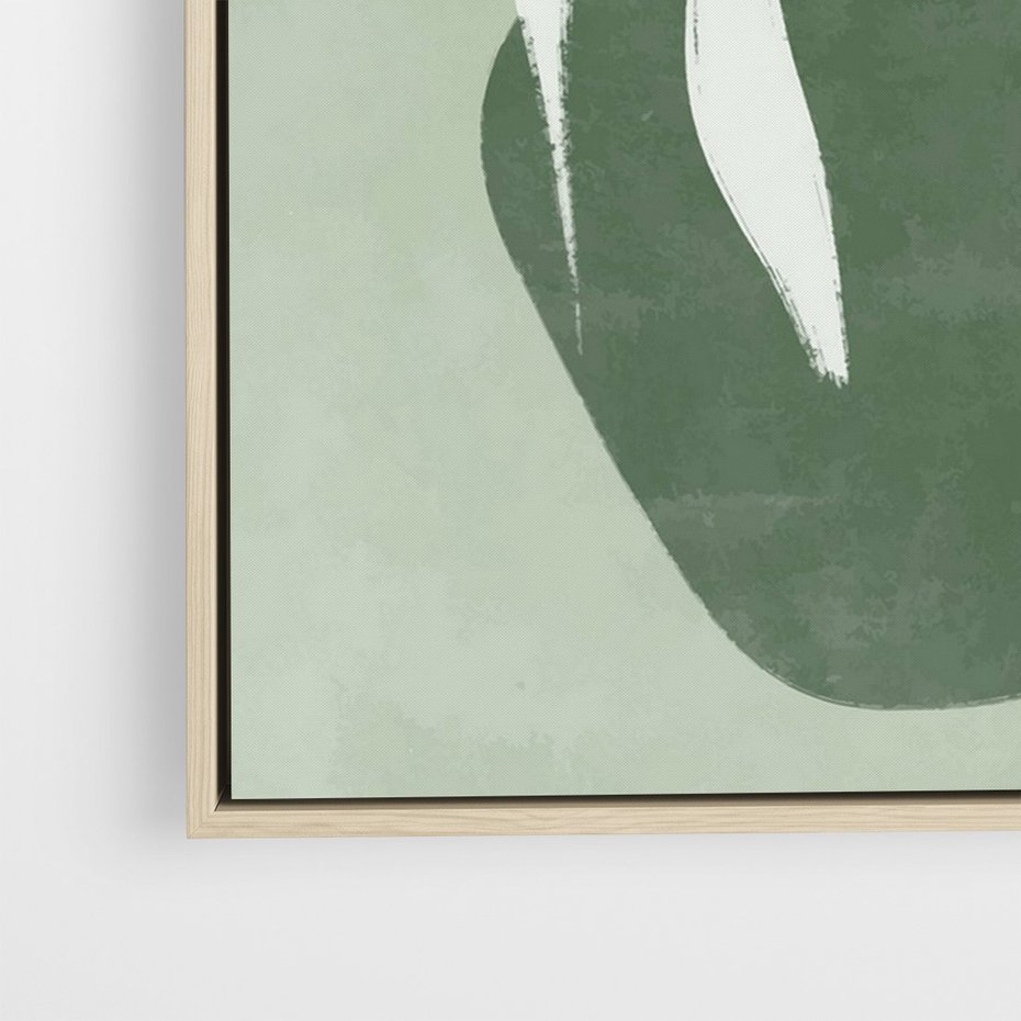 Obraz w ramie 50x70 - Zieleń Pulsującego Spokoju - zielona abstrakcja, zgaszona zieleń - rama drewno
