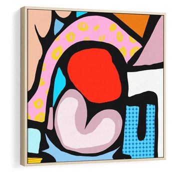 Obraz w ramie 80x80 - Czarny Komiks - abstrakcyjne formy, komiksowy styl - rama drewno