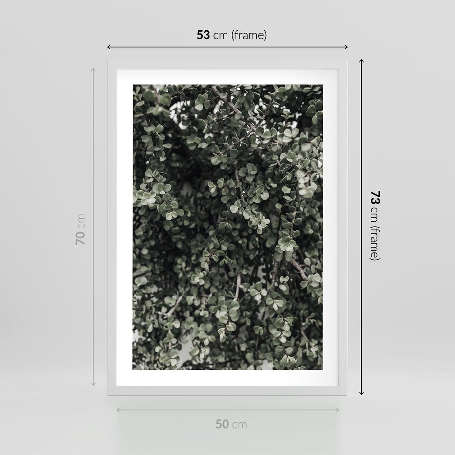 Plakat w ramie 50x70 - Jasnozielone Liście i Gałązki - liście, gałązki - rama biała
