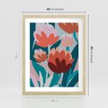 Plakat w ramie 40x50 - Symfonia Kwiatów - abstrakcyjna kompozycja kwiatowych form, kolor zgaszone - rama drewno