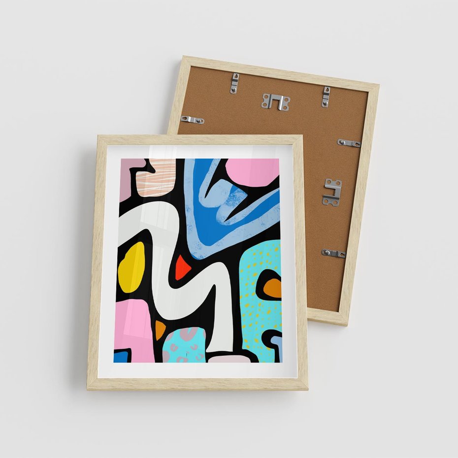 Plakat w ramie 40x50 - Komiksowe Formy - abstrakcyjne formy, komiksowy styl - rama drewno