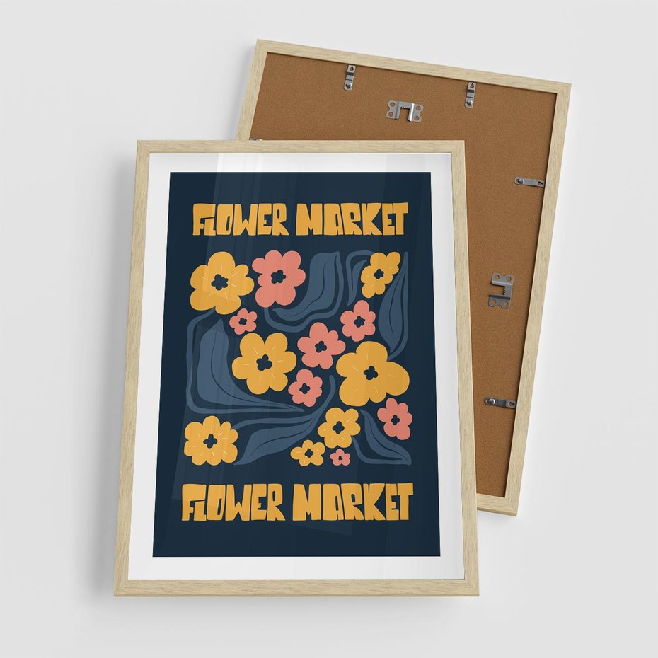 Plakat w ramie 50x70 - Impulsy Rozkwitu - plakat, granatowe tło - rama drewno