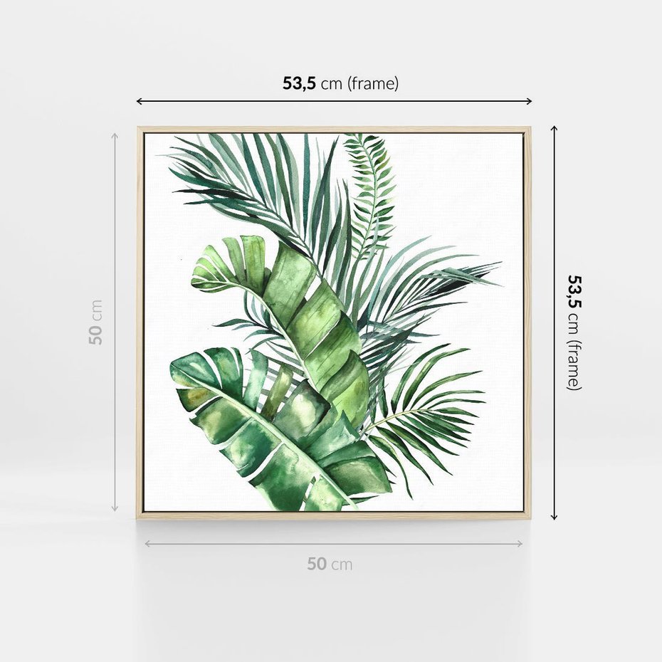 Obraz w ramie 50x50 - Piękno Złotej Rośliny - złote, liście - rama drewno