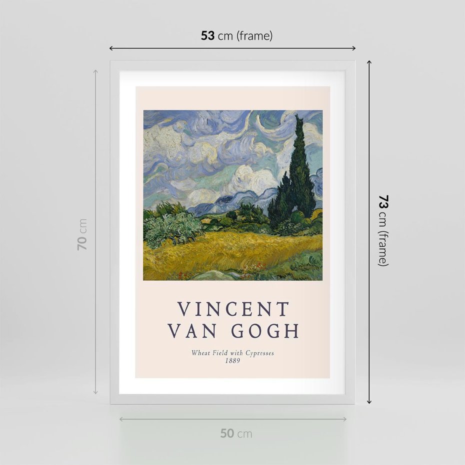 Plakat w ramie 50x70 - Pole z Cyprysami - reprodukcja obrazu, van gogh - rama biała