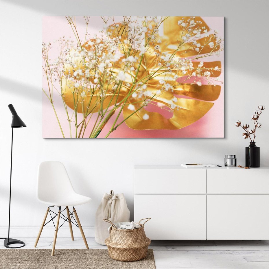 Obraz na płótnie 70x50 - Blask Natury - złote, liście