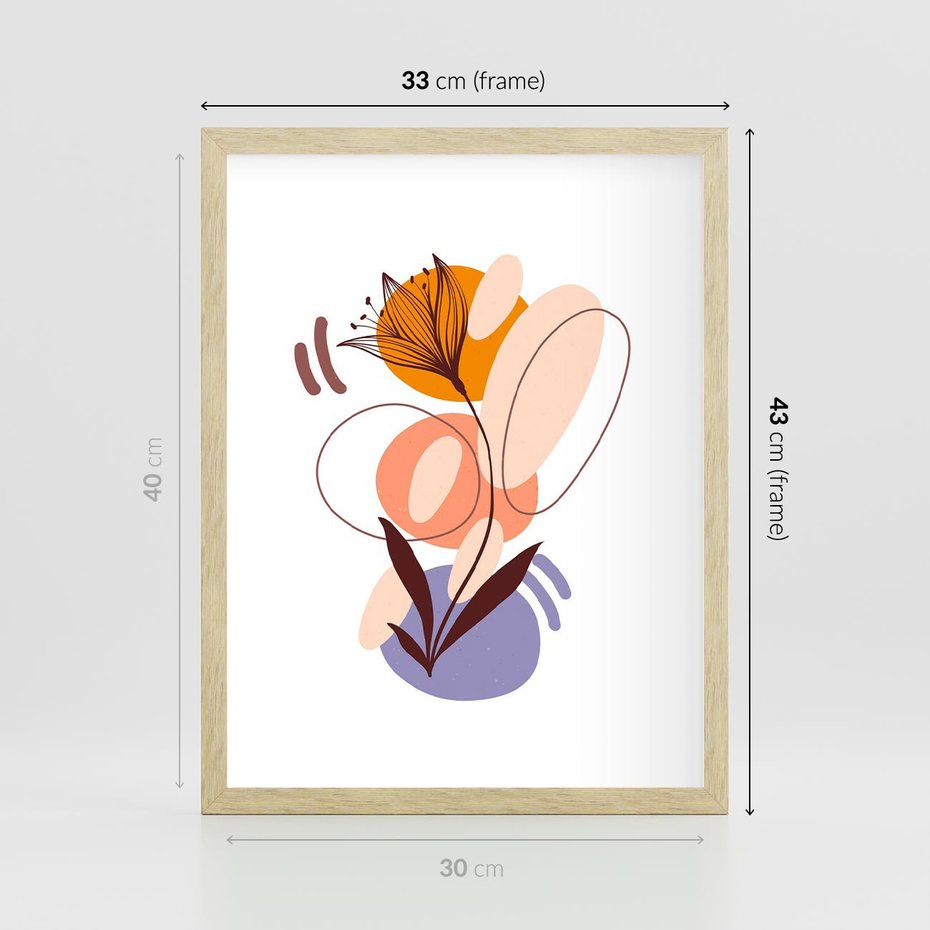 Plakat w ramie 30x40 - Kwiatowa Impresja - abstrakcyjna sztuka, plamy - rama drewno