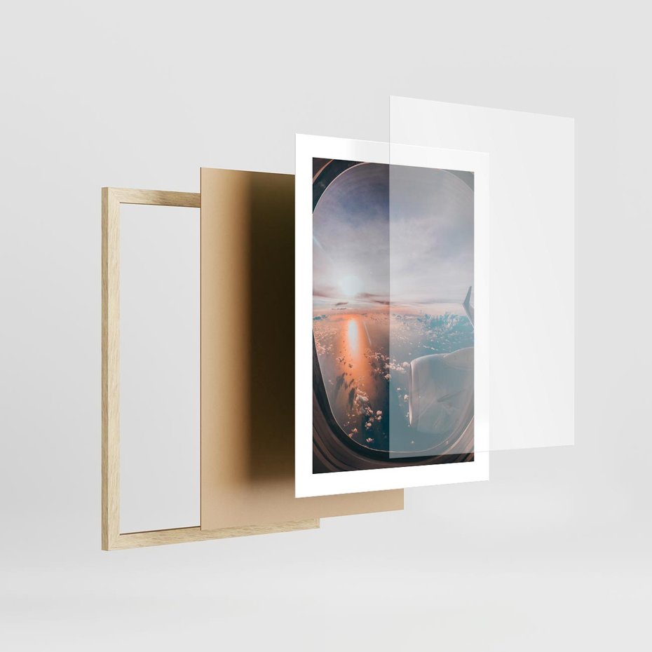 Plakat w ramie 30x40 - Widok z Góry - fotografia, zdjecie z okna samolotu - rama drewno