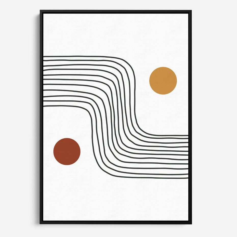 Obraz w ramie 70x100 - Kontury Harmonii - nieregularne linie, koła - rama czarna