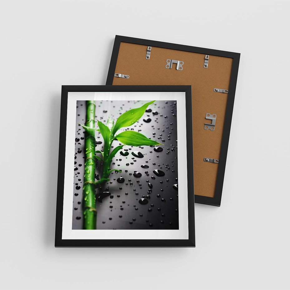 Plakat w ramie 40x50 - Bambusowa Harmonia - bambus, liście - rama czarna