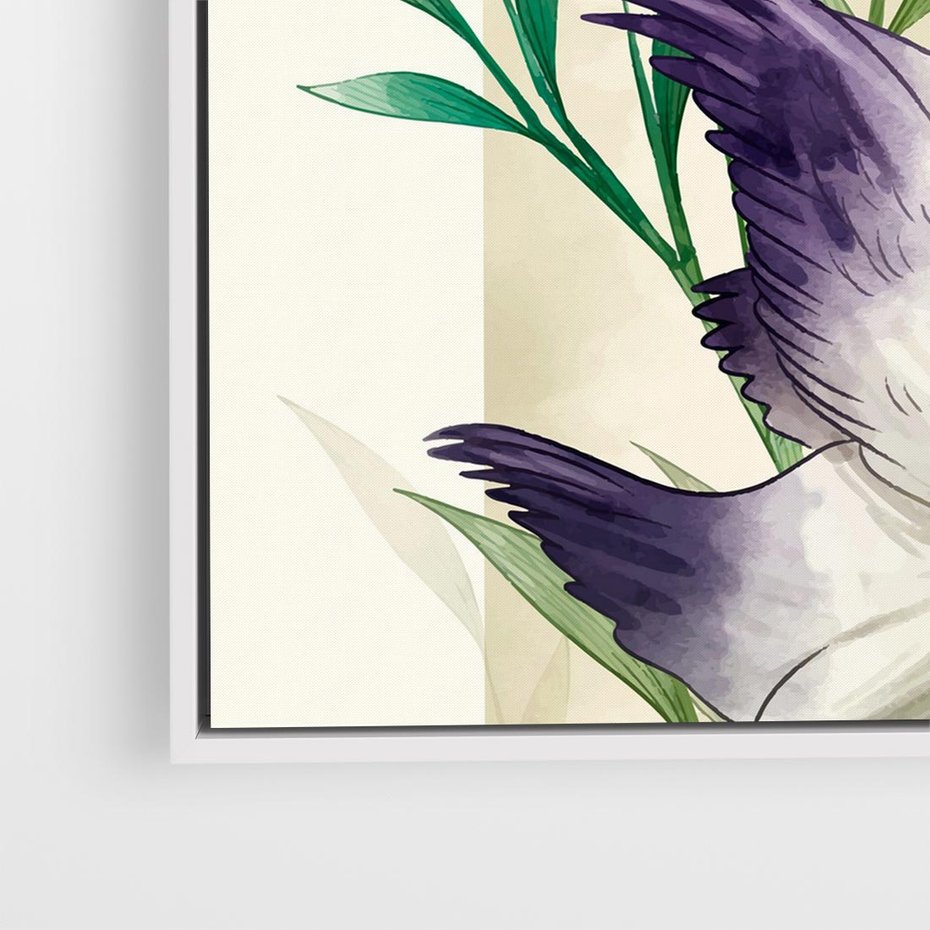 Obraz w ramie 80x80 - Migocące Ptaki - japońska sztuka, ptak - rama biała