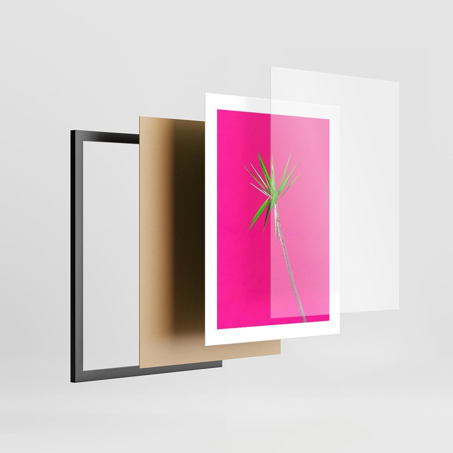 Plakat w ramie 30x40 - Retro Stylizacja - palma, liście - rama czarna