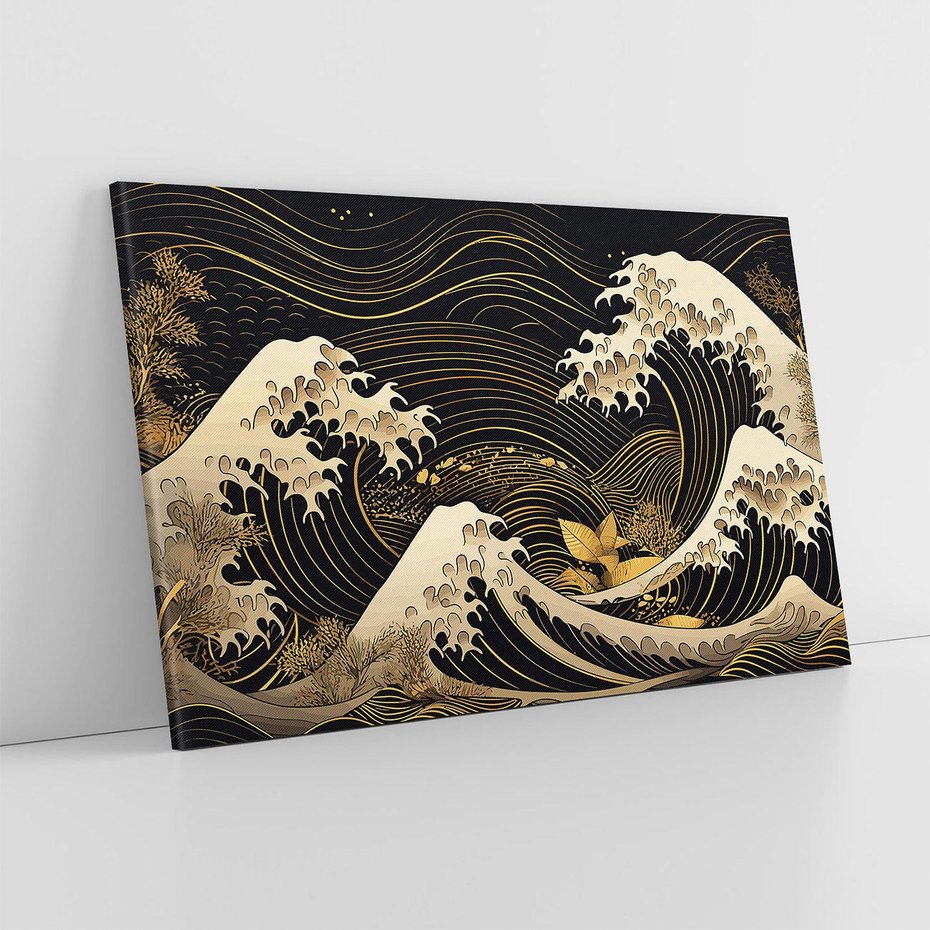 Obraz na płótnie 100x70 - Złote Piękno - ciemny obraz, fala morska