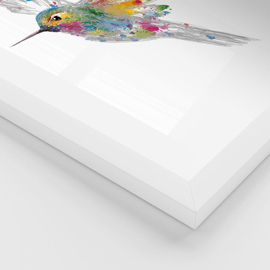 Plakat w ramie 30x40 - Koliber w akwareli - akwarela, koliber - rama biała