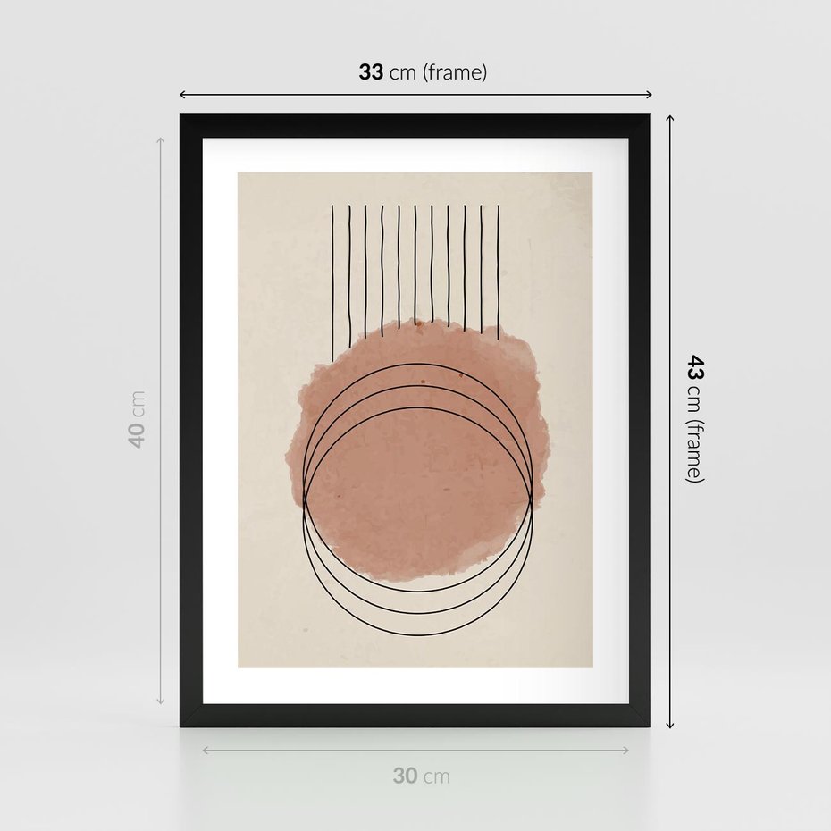 Plakat w ramie 30x40 - Migotliwe Kontury - akwarelowa plama, geometryczne szkicowane kształty - rama czarna