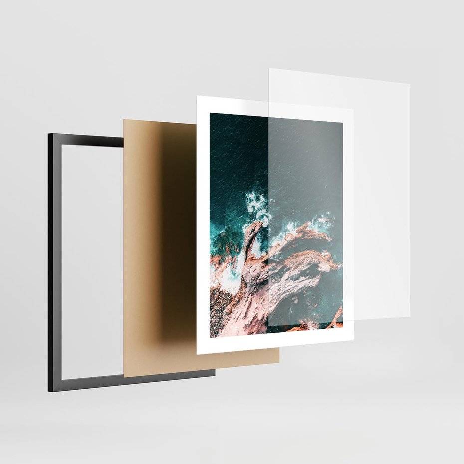 Plakat w ramie 40x50 - Fale i Skały w Spokoju i Burzy - morze, fale rozbijają się o skały - rama czarna