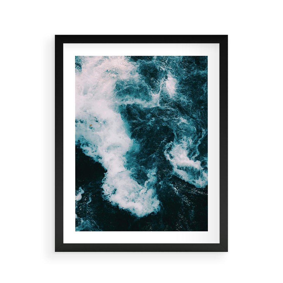 Plakat w ramie 40x50 - Fale w Odcieniach Turkusu - ocean, fale - rama czarna