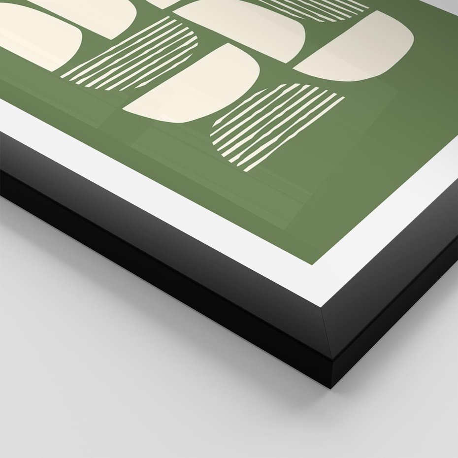 Plakat w ramie 50x70 - Migotliwe Formy - geometryczne boho kształty na brązowym, oliwkowym tle - rama czarna