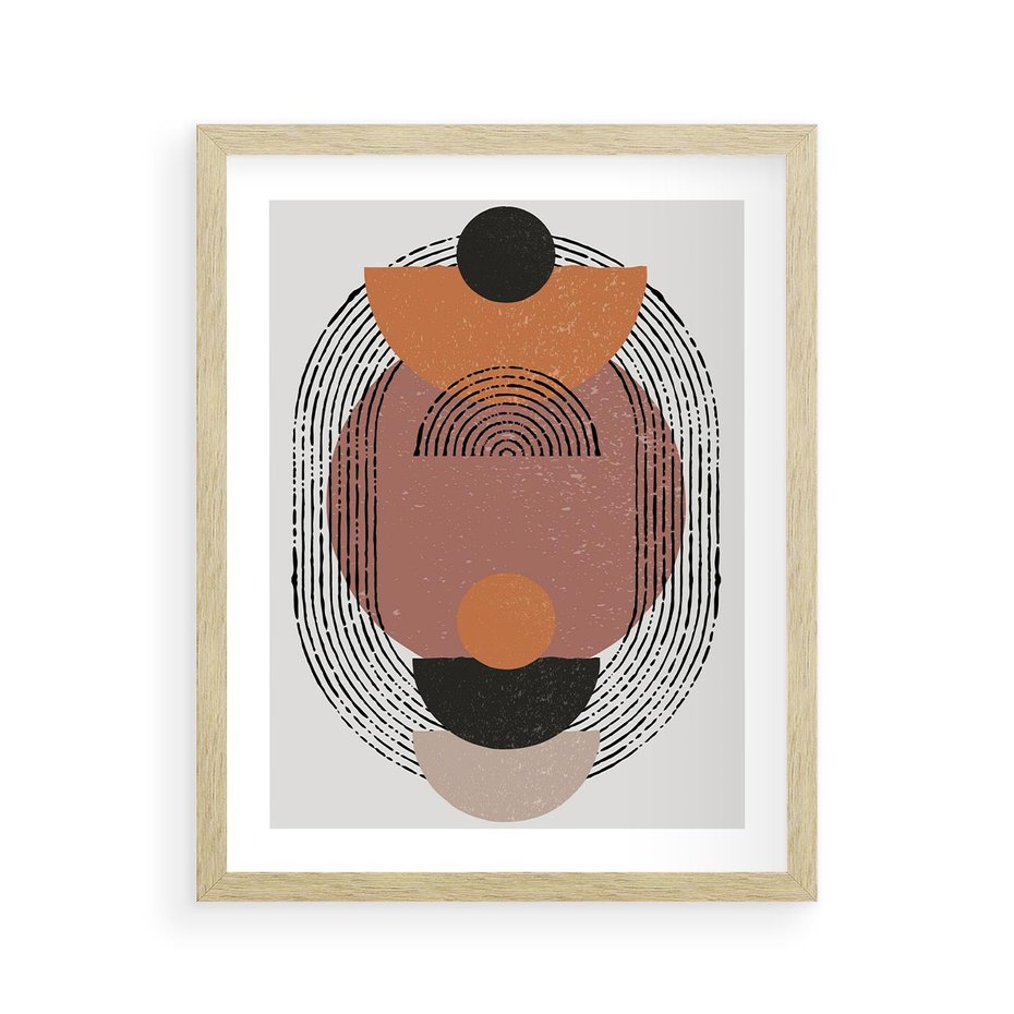 Plakat w ramie 40x50 - Abstrakcja w Odcieniach Brązu i Beżu - geometria, abstrakcyjna grafika - rama drewno