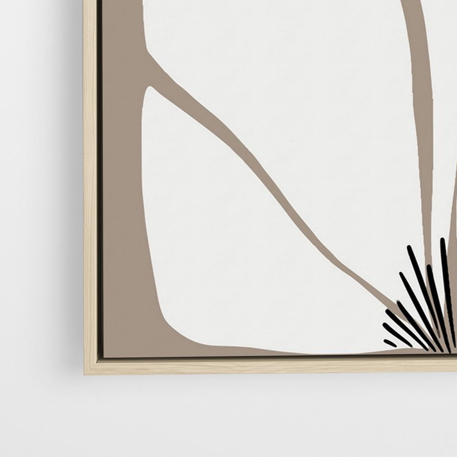 Obraz w ramie 70x100 - Ekspresyjne Kontury - abstrakcyjny kwiat, beże i brązy - rama drewno