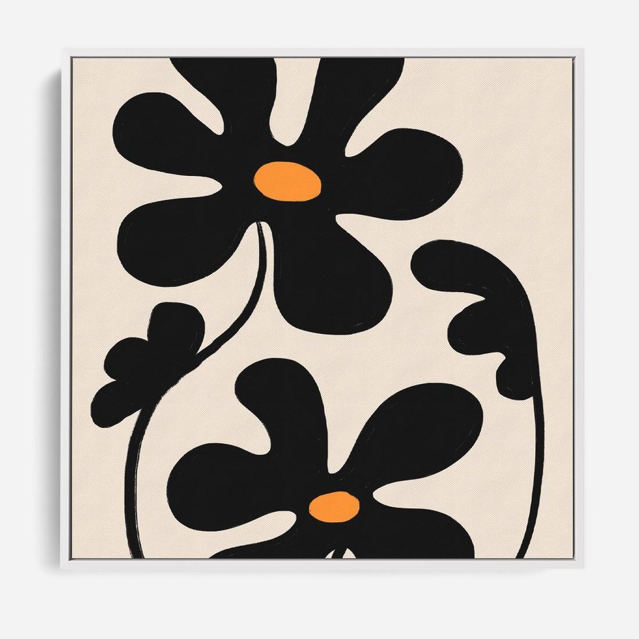 Obraz w ramie 80x80 - Wyjątkowość Boho - minimalistyczny abstrakcyjny obraz, prymitywne kwiaty - rama biała