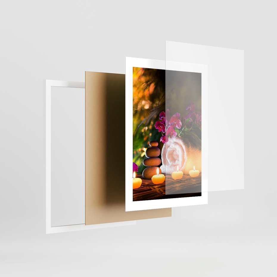 Plakat w ramie 30x40 - Relaksujące spa z płonącymi świecami - spa, świece - rama biała