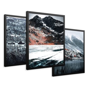 Zestaw obrazy w ramie 40x50 galeria - Norweskie, domki, góry, zima - rama czarna