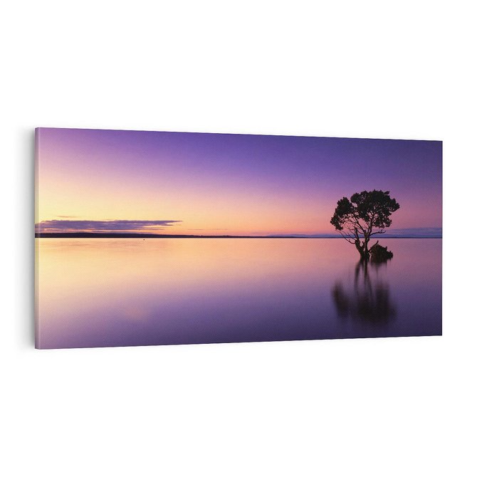 Obraz na płótnie 100x50 - Jezioro wśród drzew o zachodzie - jezioro, drzewo