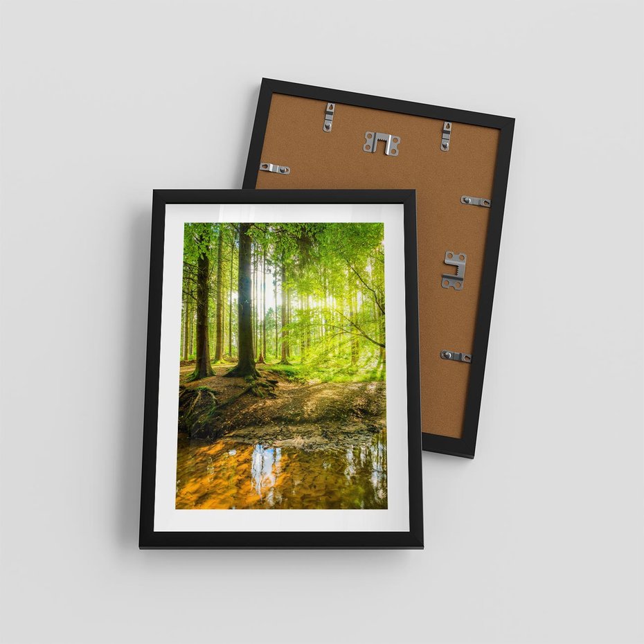Plakat w ramie 30x40 - Las nad Wodą - las, woda - rama czarna