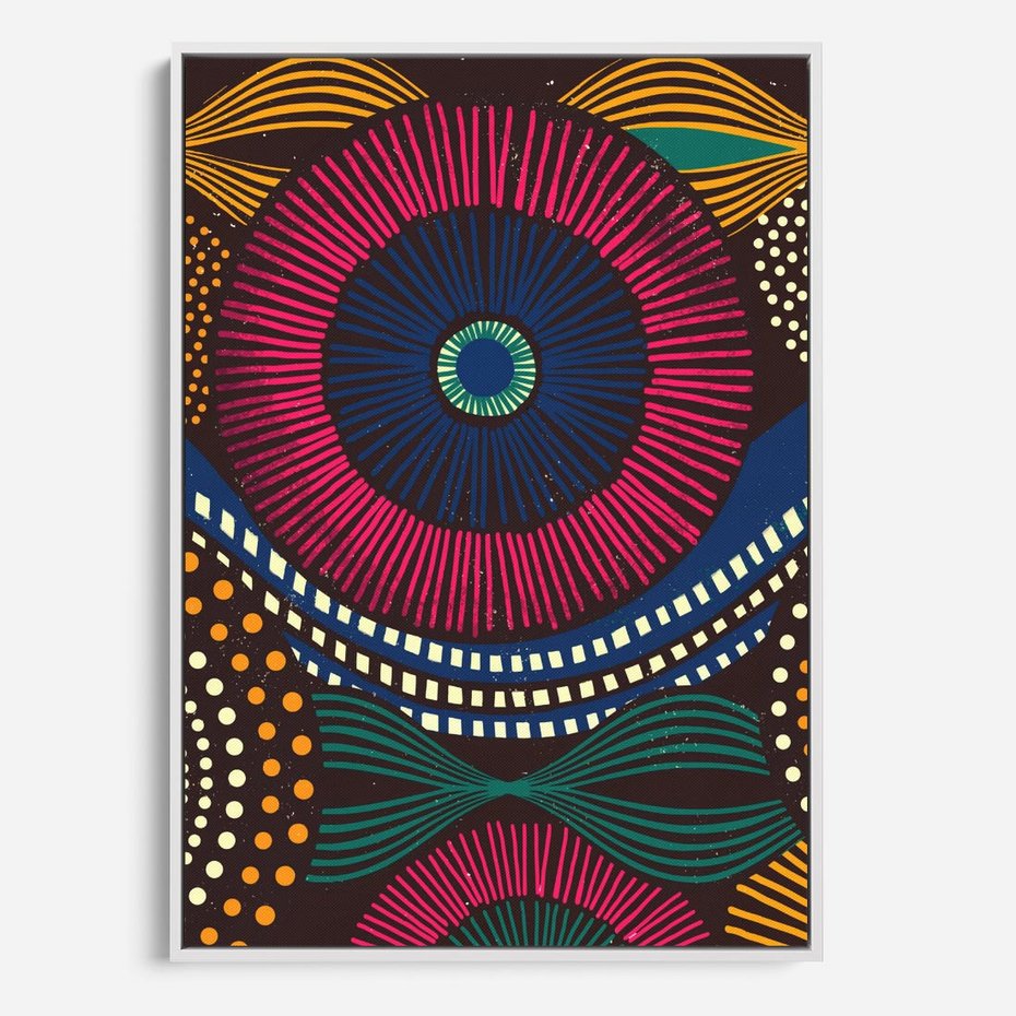 Obraz w ramie 50x70 - Energia Wzorców - enticzne wzory, kształty - rama biała