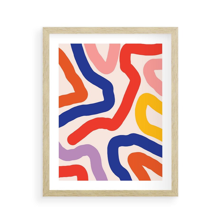 Plakat w ramie 40x50 - Intrygujące Widzenia - abstrakcyjny kolorowy obraz, kolorowe linie - rama drewno