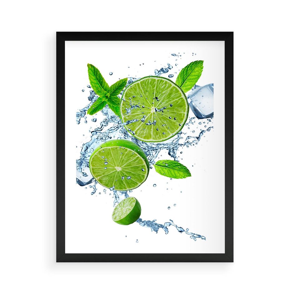 Plakat w ramie 50x70 - Świeżość i Witalność - limonka, owoce - rama czarna