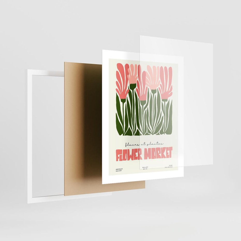 Plakat w ramie 40x50 - Symfonia Kolorowych Kształtów - nowoczesna grafika, kwiatowa kompozycja - rama biała