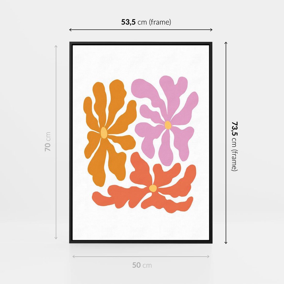 Obraz w ramie 50x70 - Rozbijające Refleksje - abstrakcyjne kolorowe kwiaty, minimlizm - rama czarna