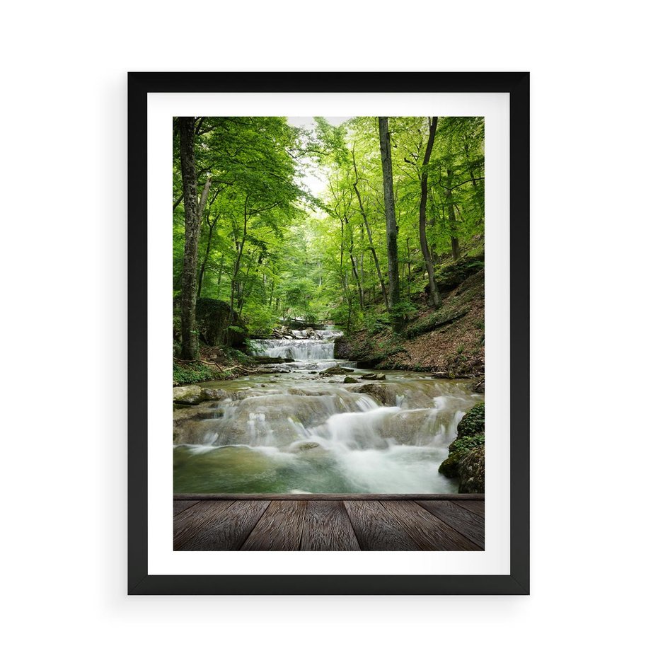 Plakat w ramie 50x70 - Plączący się strumień - rzeka, strumień - rama czarna