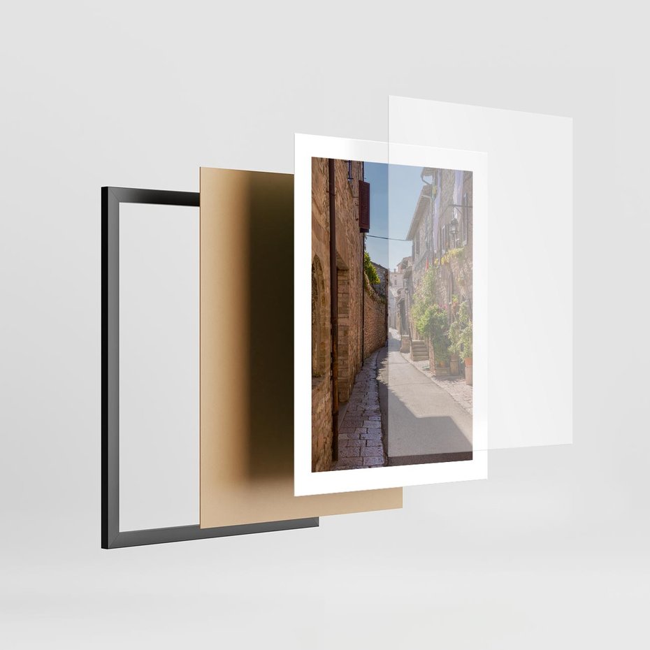 Plakat w ramie 30x40 - Uliczka Wakacyjnego Miasteczka - uliczka, wakacje - rama czarna