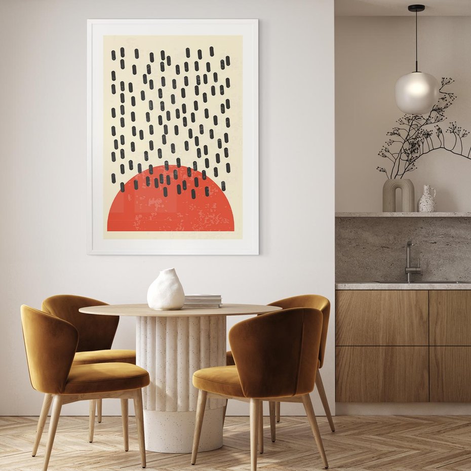 Plakat bez ramy 50x70 - Czerwona Abstrakcja: Grafika z Wyrazistym Kołem - abstrakcja grafika, czerwone koło