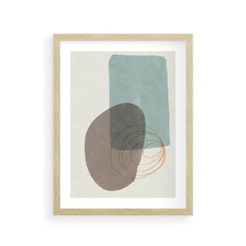Plakat w ramie 40x50 - Rozkwitające Formy - geometryczne elementy, stonowane ziemiste kolory - rama drewno