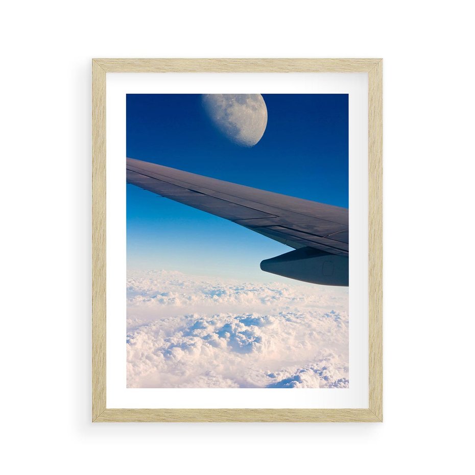 Plakat w ramie 40x50 - Samolot ku Księżycowi - samolot, ksieżyc - rama drewno