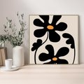 Obraz w ramie 80x80 - Wyjątkowość Boho - minimalistyczny abstrakcyjny obraz, prymitywne kwiaty - rama drewno