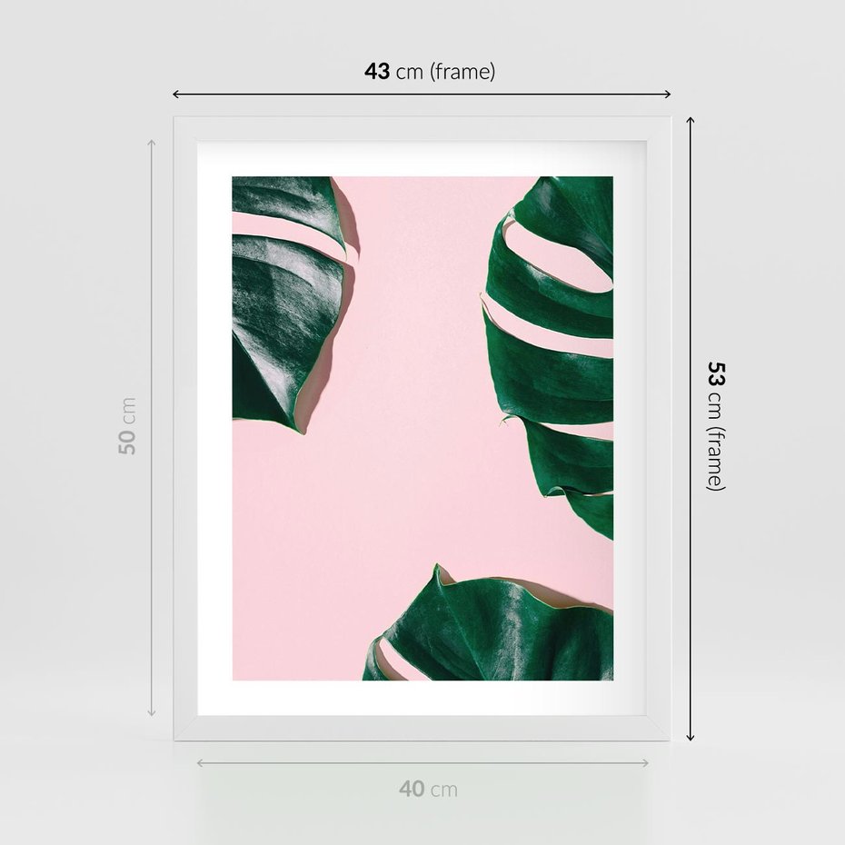 Plakat w ramie 40x50 - Minimalizm Natury - minimalizm, liście monstery - rama biała